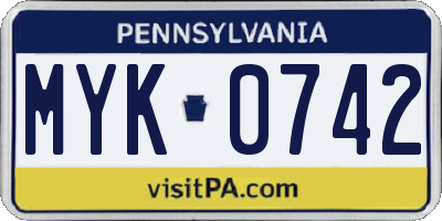 PA license plate MYK0742