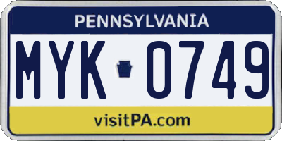 PA license plate MYK0749