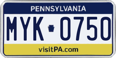 PA license plate MYK0750
