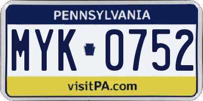 PA license plate MYK0752