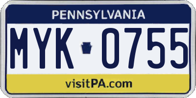PA license plate MYK0755
