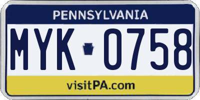 PA license plate MYK0758