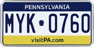 PA license plate MYK0760
