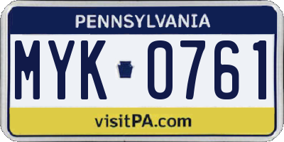 PA license plate MYK0761