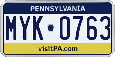 PA license plate MYK0763