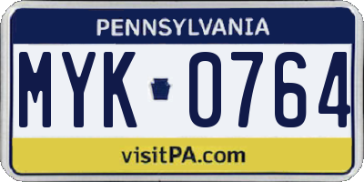PA license plate MYK0764
