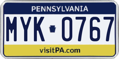 PA license plate MYK0767