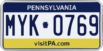 PA license plate MYK0769