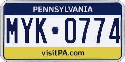 PA license plate MYK0774