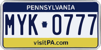 PA license plate MYK0777