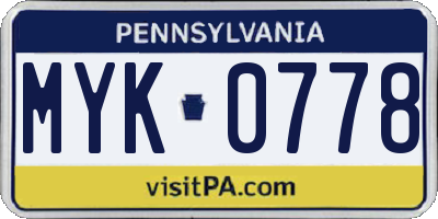 PA license plate MYK0778