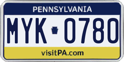 PA license plate MYK0780