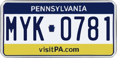 PA license plate MYK0781