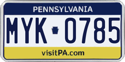 PA license plate MYK0785