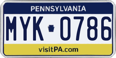 PA license plate MYK0786