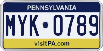 PA license plate MYK0789