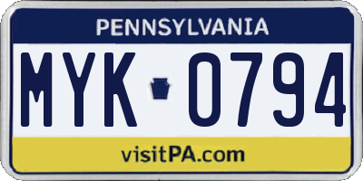 PA license plate MYK0794