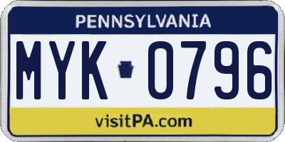 PA license plate MYK0796