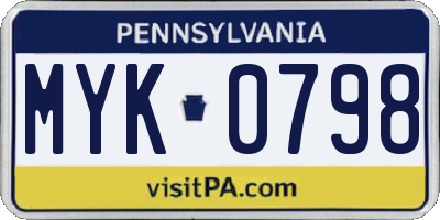 PA license plate MYK0798