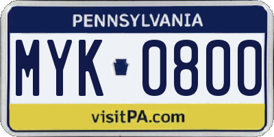 PA license plate MYK0800