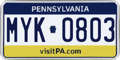 PA license plate MYK0803
