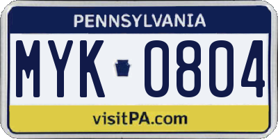 PA license plate MYK0804