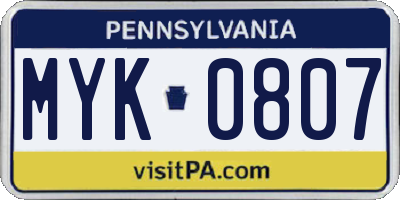 PA license plate MYK0807