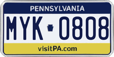 PA license plate MYK0808