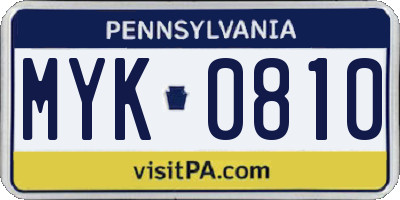 PA license plate MYK0810