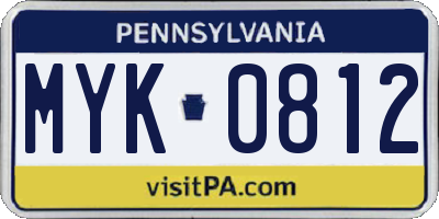 PA license plate MYK0812