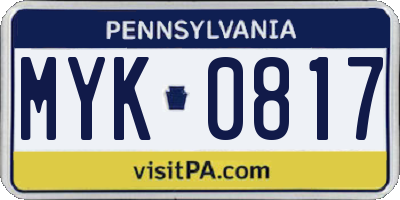 PA license plate MYK0817