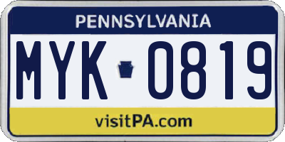 PA license plate MYK0819