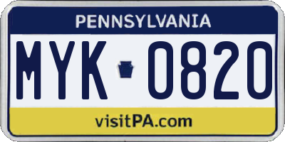 PA license plate MYK0820