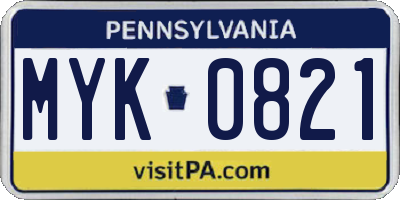 PA license plate MYK0821