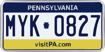 PA license plate MYK0827