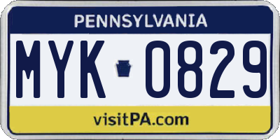 PA license plate MYK0829