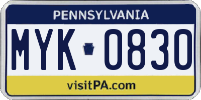 PA license plate MYK0830
