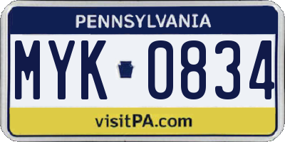 PA license plate MYK0834