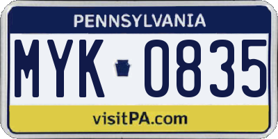 PA license plate MYK0835