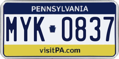 PA license plate MYK0837