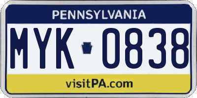 PA license plate MYK0838