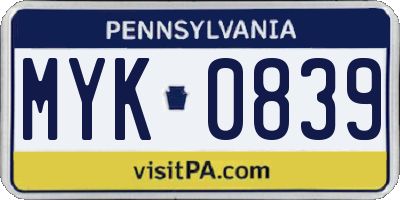 PA license plate MYK0839