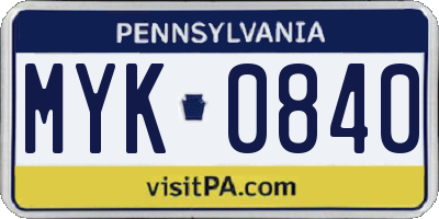 PA license plate MYK0840