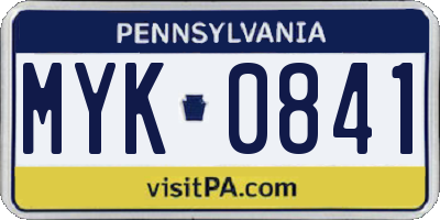 PA license plate MYK0841