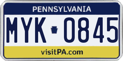 PA license plate MYK0845