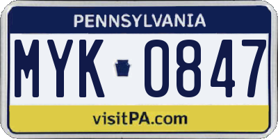 PA license plate MYK0847