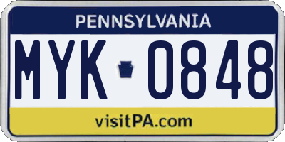 PA license plate MYK0848