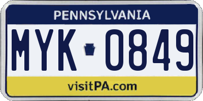 PA license plate MYK0849