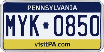 PA license plate MYK0850