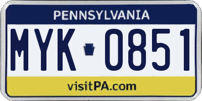 PA license plate MYK0851